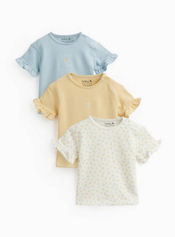 Floral Frill Sleeve T-Shirts 3 Pack 9-12 months